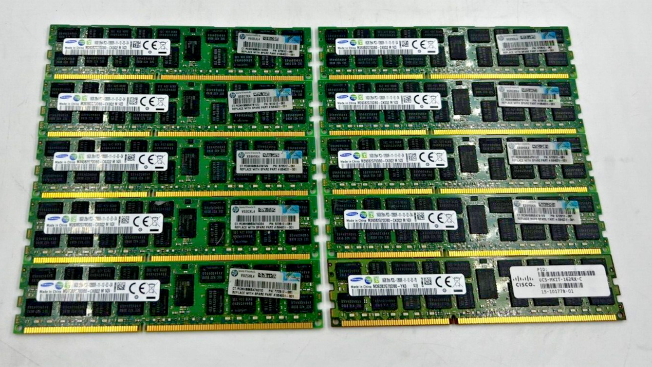 SERVER RAM -SAMSUNG *LOT OF 10* 16GB 2RX4 PC3L -12800R M393B2G70DB0-CK0Q2/TESTED