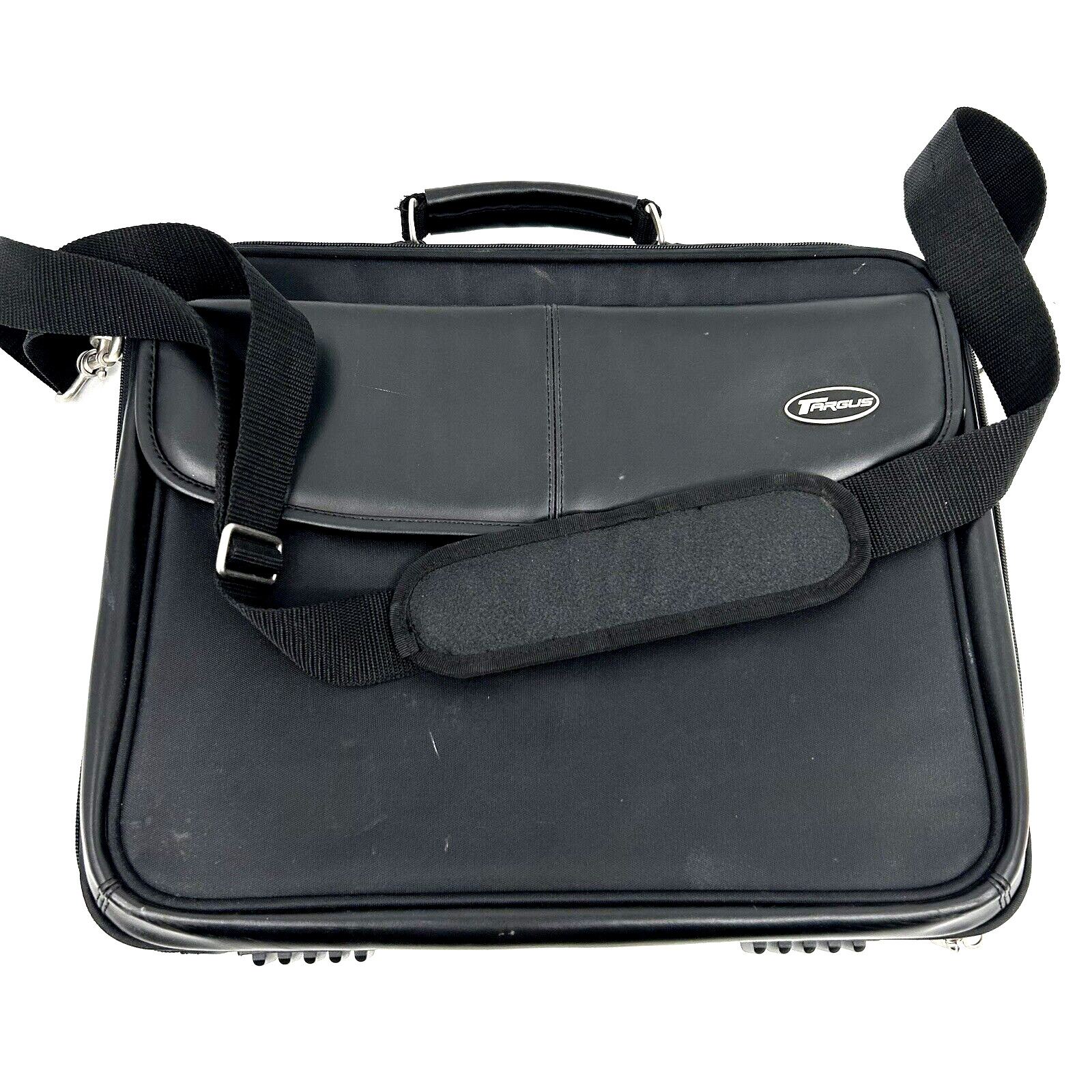 VTG TARGUS Black Leather-Nylon Laptop Notebook Case Cross Body Brief Case 16x13\