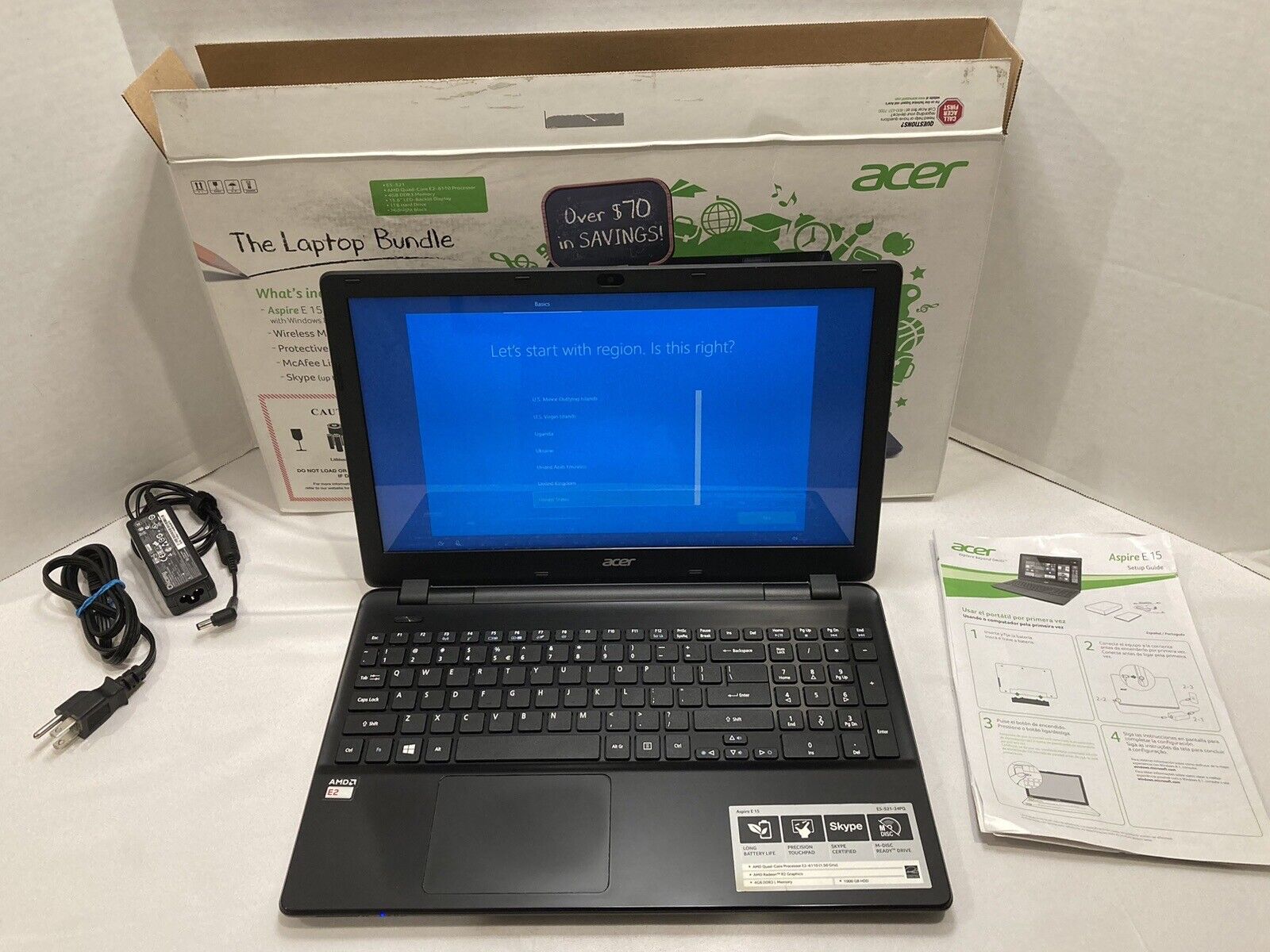 Acer Aspire E5-521-24PQ Laptop E15 with Windows 8.1 and Charger in Original Box