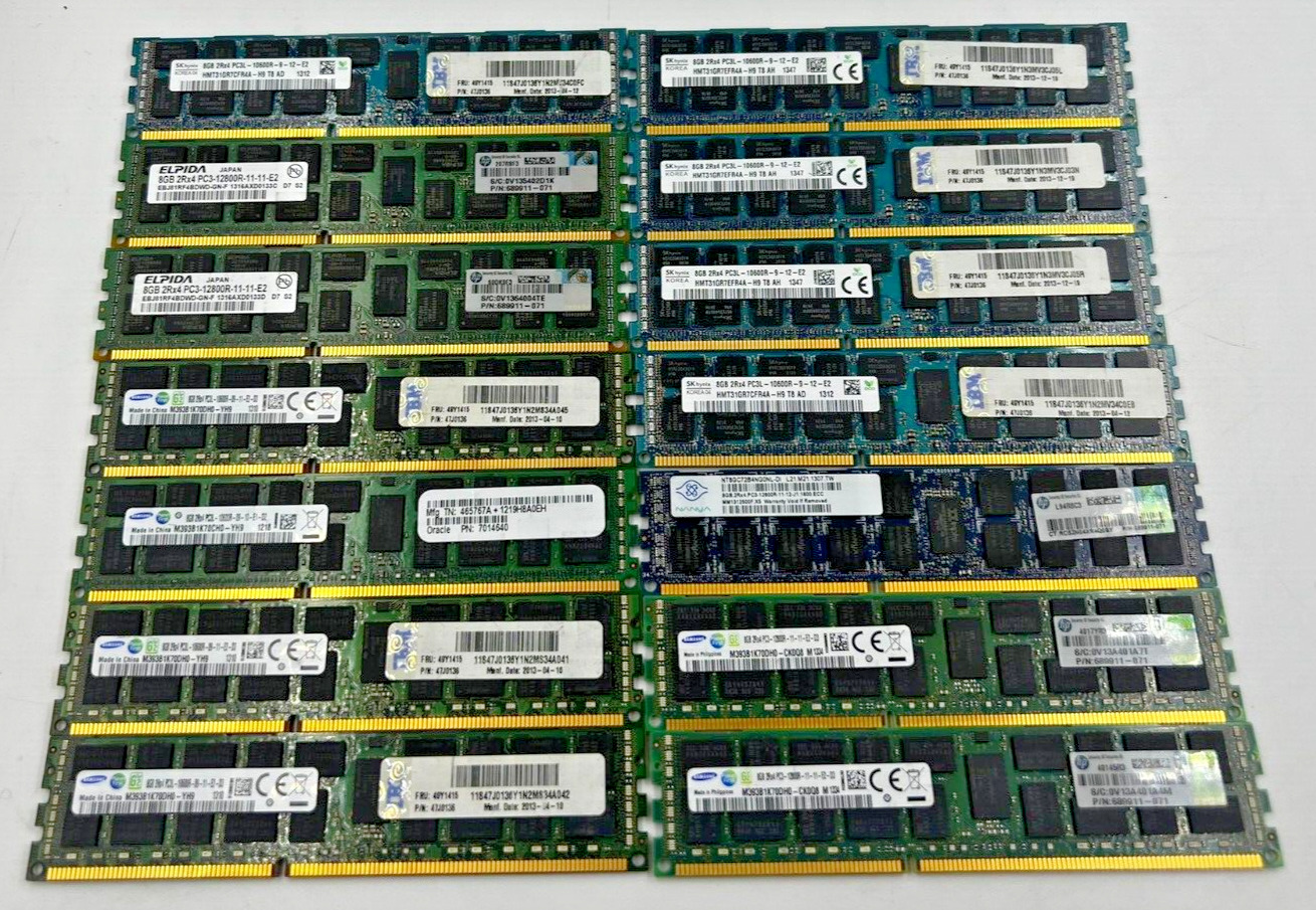 SERVER RAM - MIX *LOT OF 37* 8GB 2RX4 PC3/PC3L  10600R/12800R MIXED BRAND/TESTED