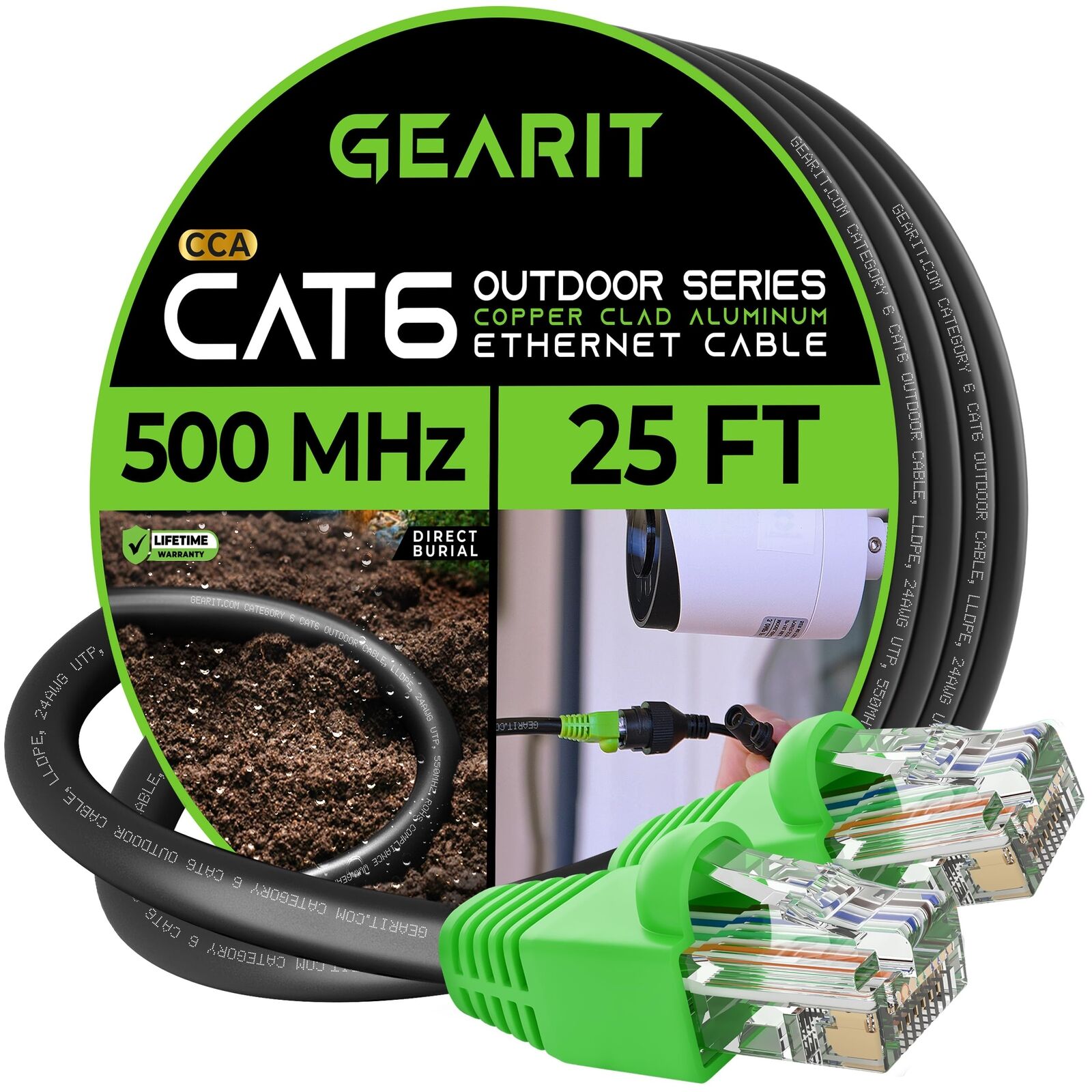 GearIT Cat6 Outdoor Ethernet Cable 25 Feet CCA Copper Clad, Waterproof, Direct -