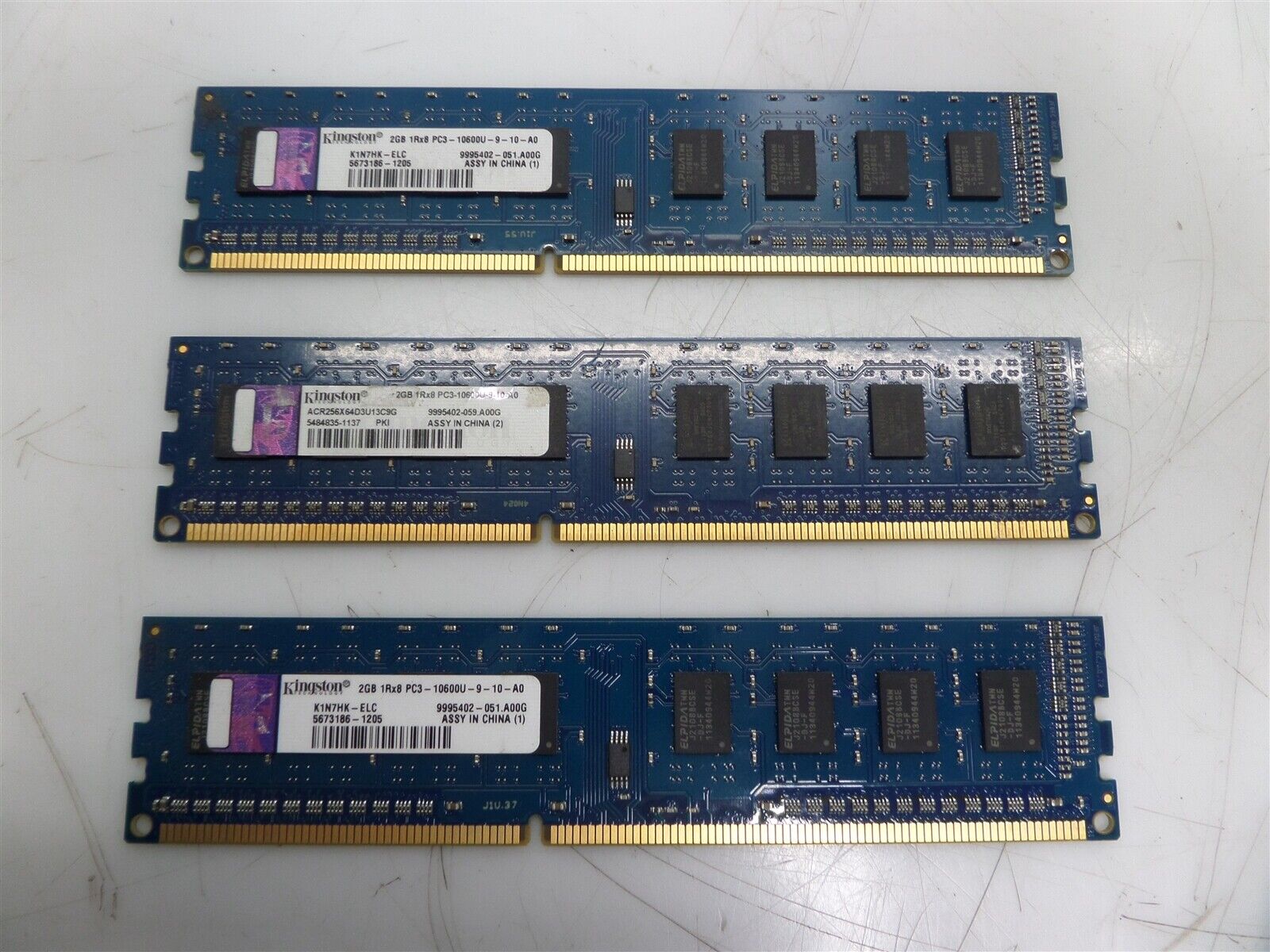 Lot of 3 - Kingston K1N7HK-ELC 2GB PC3-10600 DDR3 Desktop Memory Module