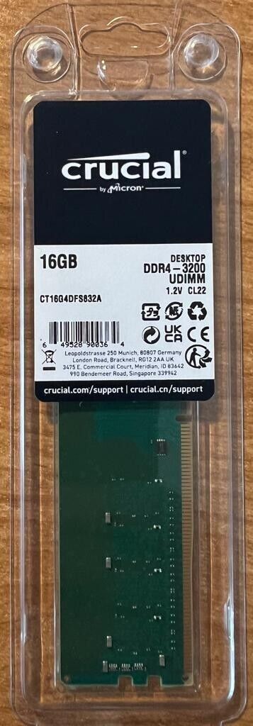 Crucial 16GB DDR4 3200 MHz PC4-25600 Desktop Memory  CT16G4DFS832A *NEW GENUINE*
