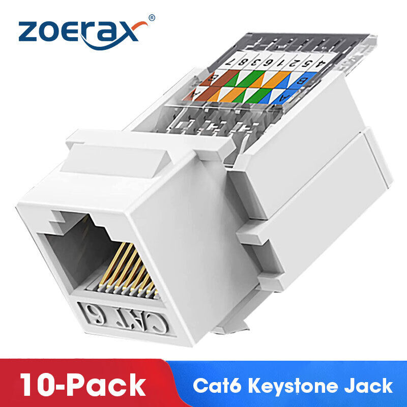 ZoeRax 10PCS Cat6 RJ45 Tool-Less Keystone Ethernet Module Female Jack Network