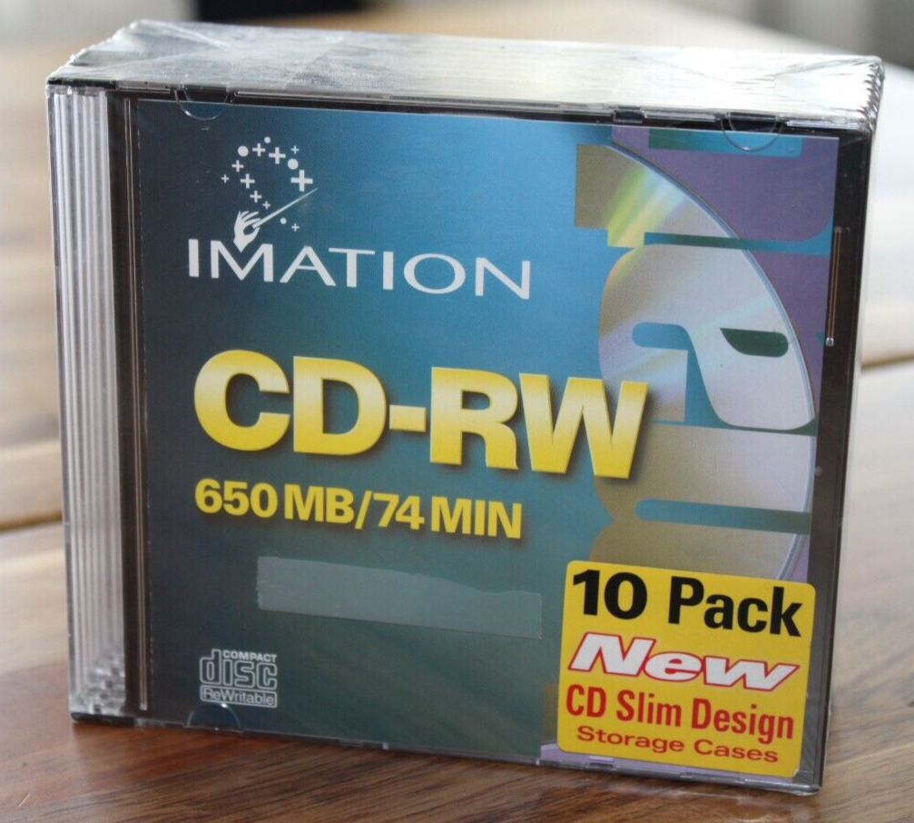 Imation 10 Pack CD-RW Rewritable 650 MB / 74 Min CD Slim Case Design ~ SEALED