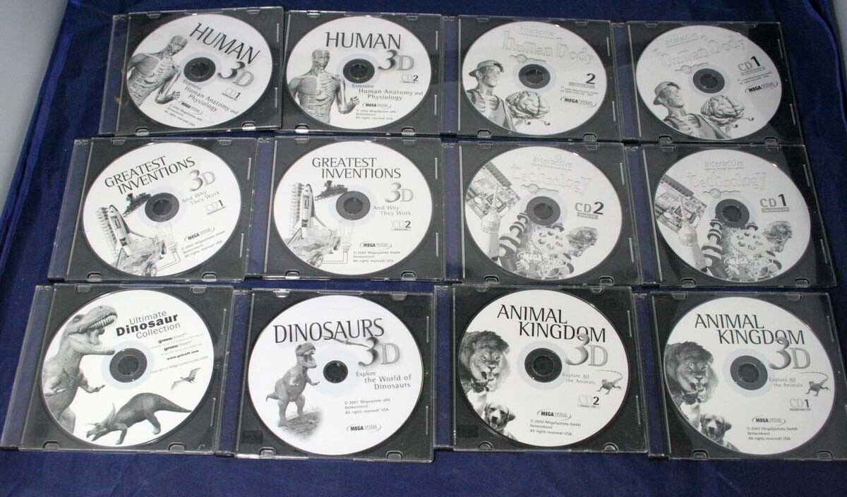 Human 3D Dinosaurs Animal Kingdom Greatest Inventions Technology 12 CD-ROM Set