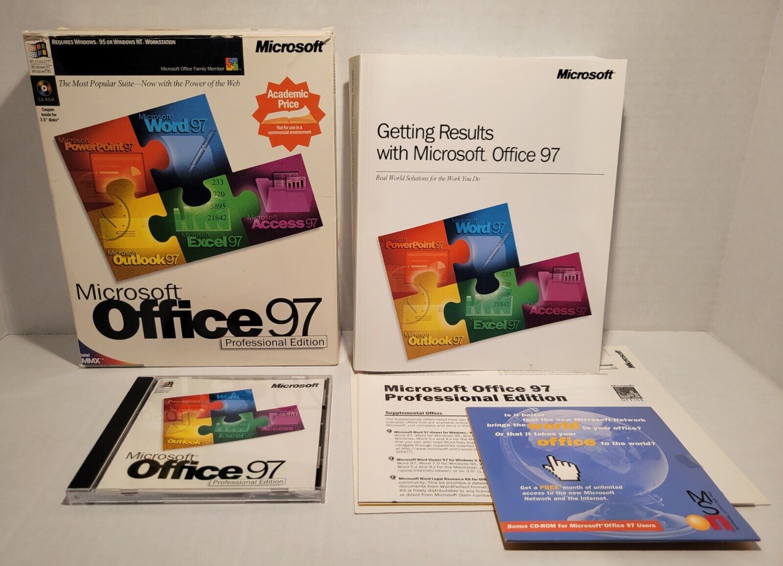 Vintage Microsoft Office 97 Professional Edition Big Box Key Code & Instructions