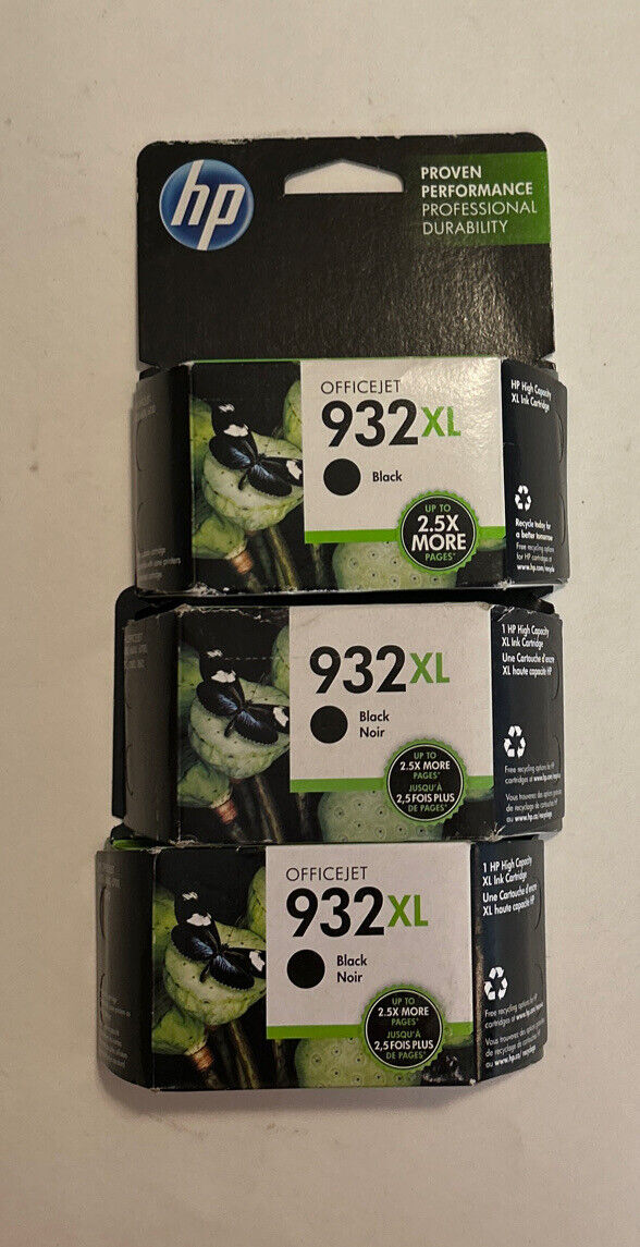 Lot Of 3 HP 932XL Genuine OfficeJet Black High-Yield Ink Cartridge Expired Dates