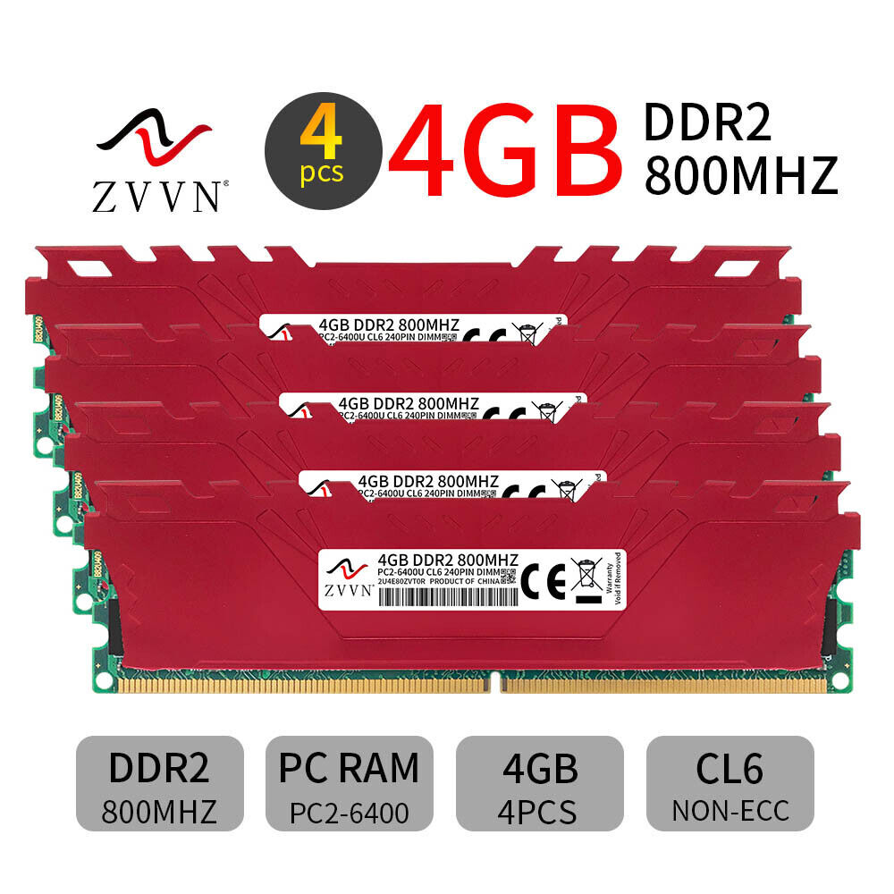 16GB 8GB 4GB DDR2 800MHz PC2-6400U 240Pin DIMM Desktop PC Memory SDRAM LOT RED