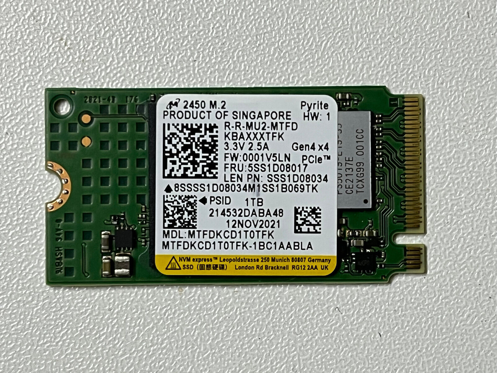 Micron 2450 M.2 2242 MTFDKCD1T0TFK 1TB PCIe Gen4x4 NVMe SSD Pyrite For HP Laptop