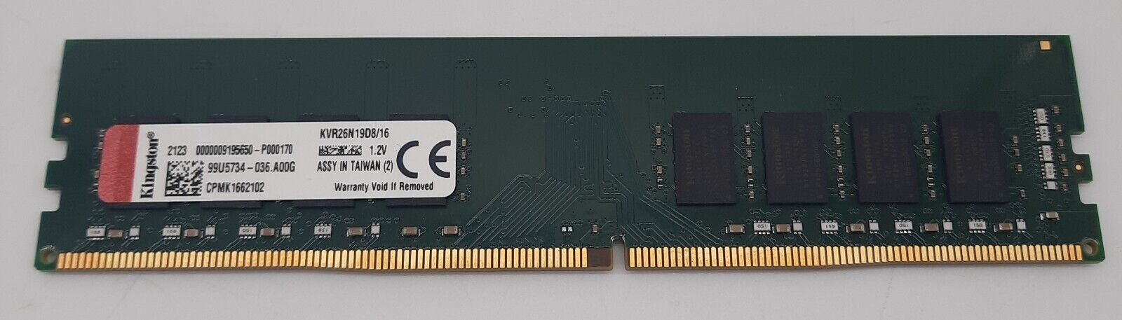 Kingston ValueRAM 16GB, 2666MHz, DDR4, Non-ECC CL19 DIMM 2Rx8 1.2V KVR26N19D8/16