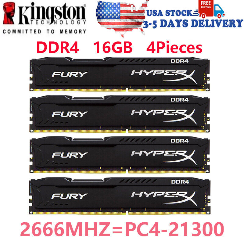 Kingston HyperX FURY DDR4 4x16GB 2666MHz PC4-21300 Desktop RAM Memory DIMM 288p