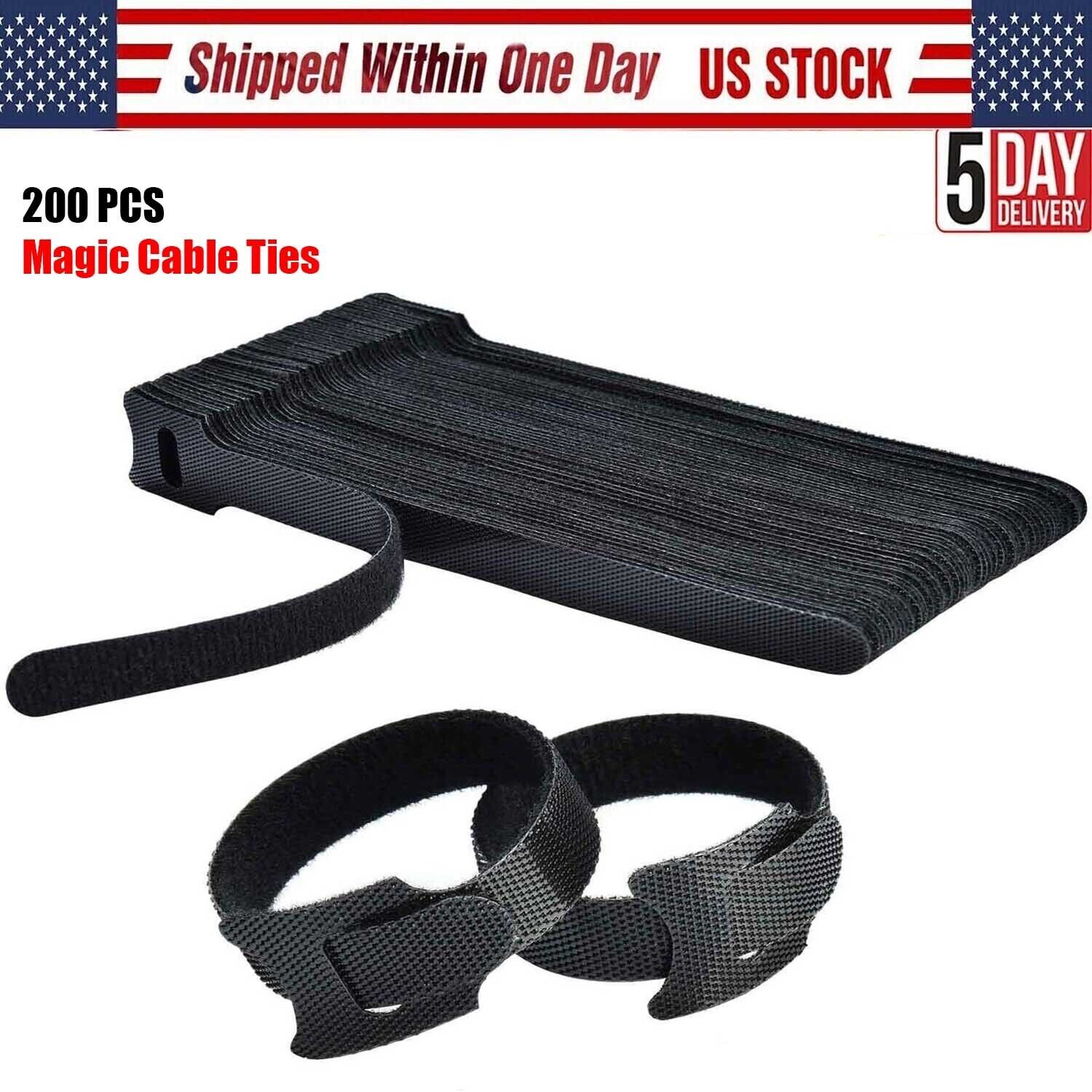 200 Cable Straps black Wire Cord Hook Loop Ties Reusable Fastening Organizer-Lot