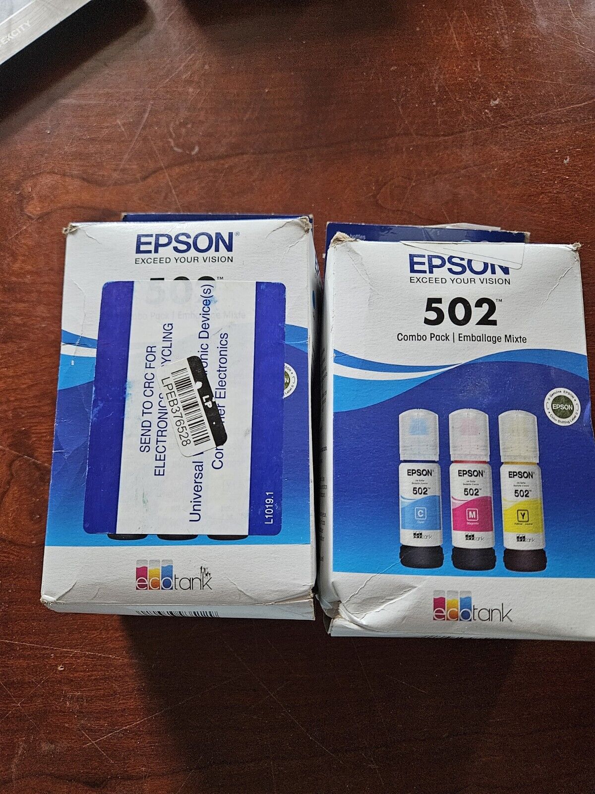 2 Genuine Epson EcoTank 502 Combo Color Ink Pack Cyan Magenta Yellow New