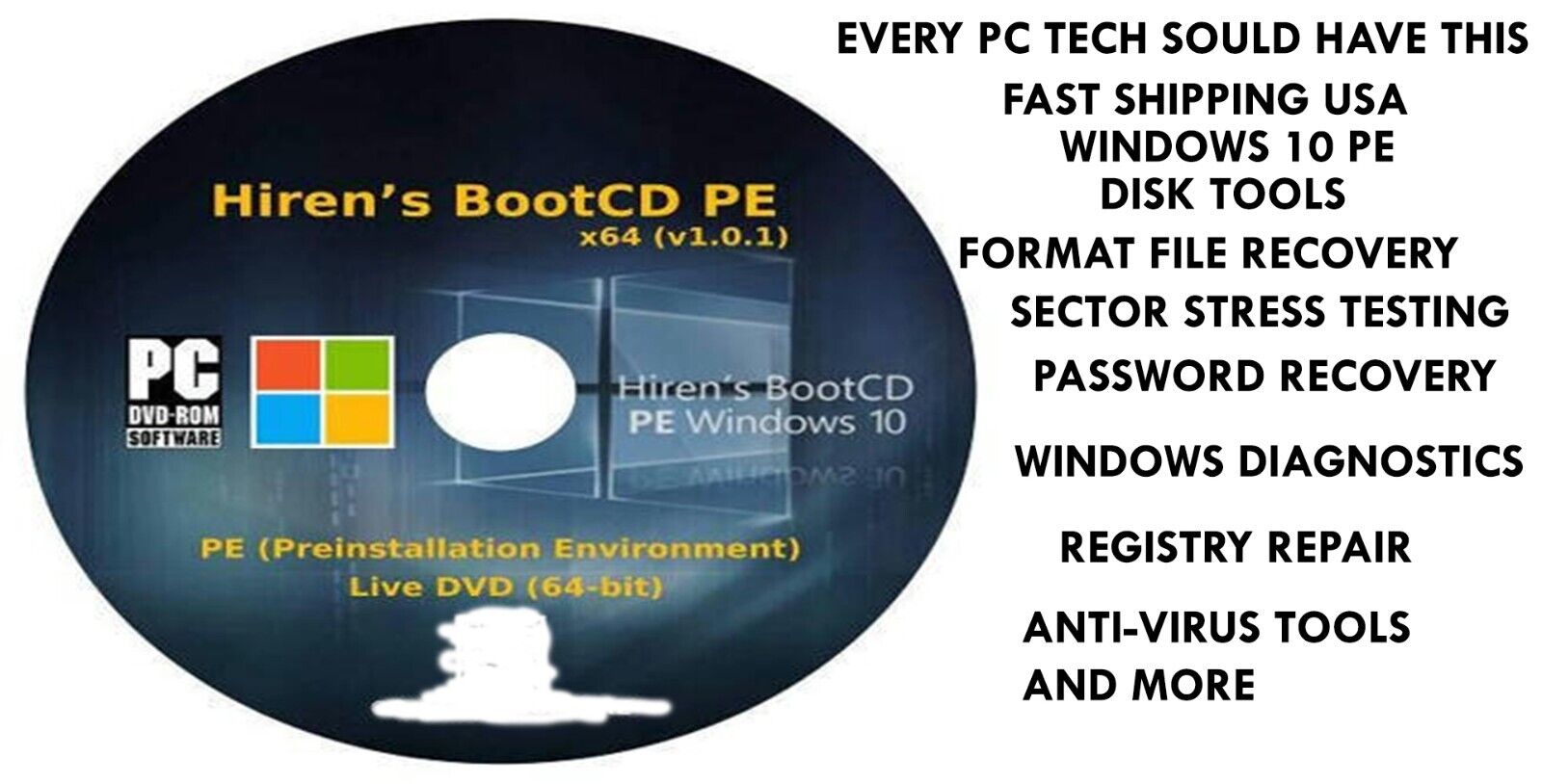 Hiren\'s Boot CD - PC Repair, Virus Removal, Clone, Recovery,Diagnostics WIN10PE