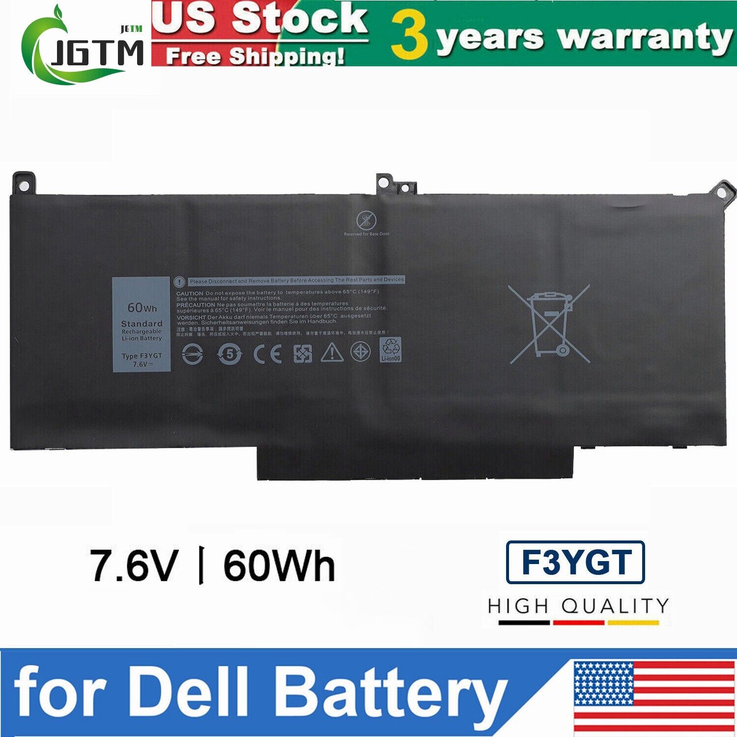 F3YGT DM3WC Battery For Dell Latitude 12 13 14 E7280 E7480 7480 7390 7490 7380