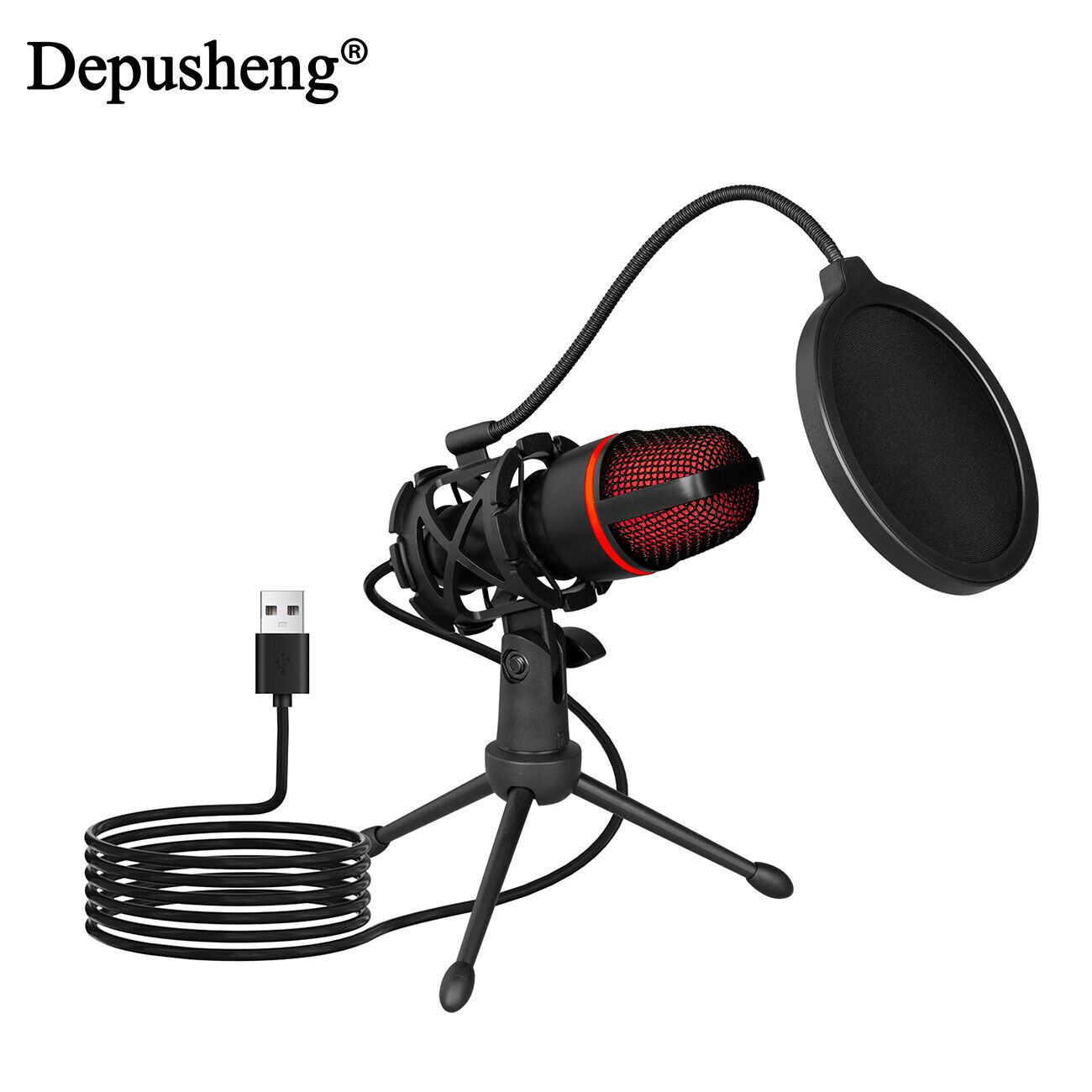 USB Microphone Condenser Mic Tripod Stand for Game Live Streaming