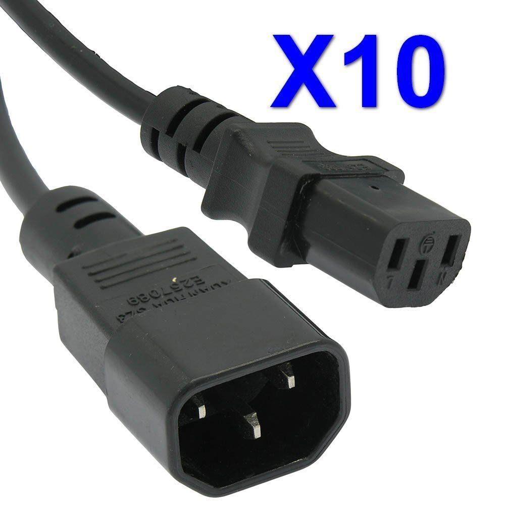 (LOT OF 10) 10FT Power Extension Cord C13 to C14 18AWG  HP High Quality