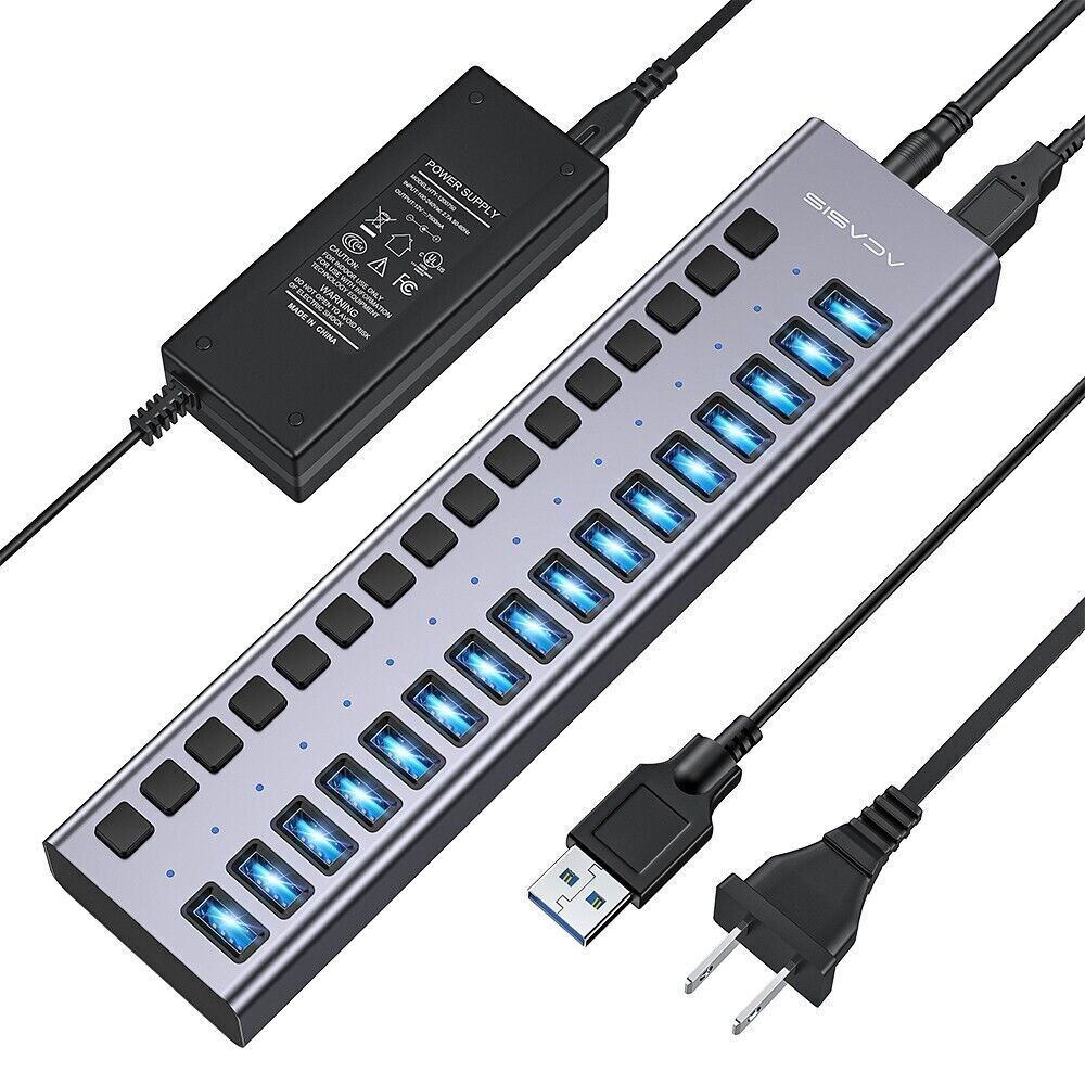 ACASIS 16 Port USB 3.0 Hub Single Switch 12V7.5A 90W Power Adapter for PC Laptop