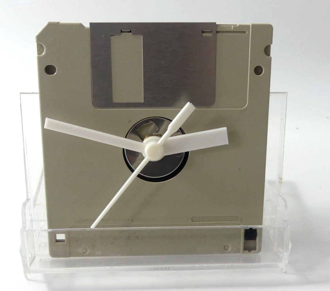 Floppy Disk Desk/Bureau Clock - Repurposed Vintage Tech, Signed by the Artist
