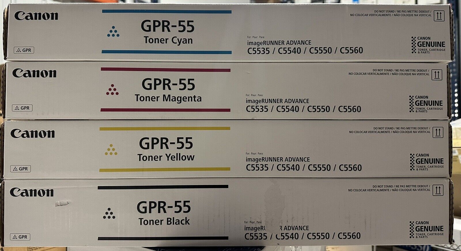 Lot of 4 Genuine Canon GPR-55 Toner Cartridges GPR55 Black Cyan Magenta Yellow