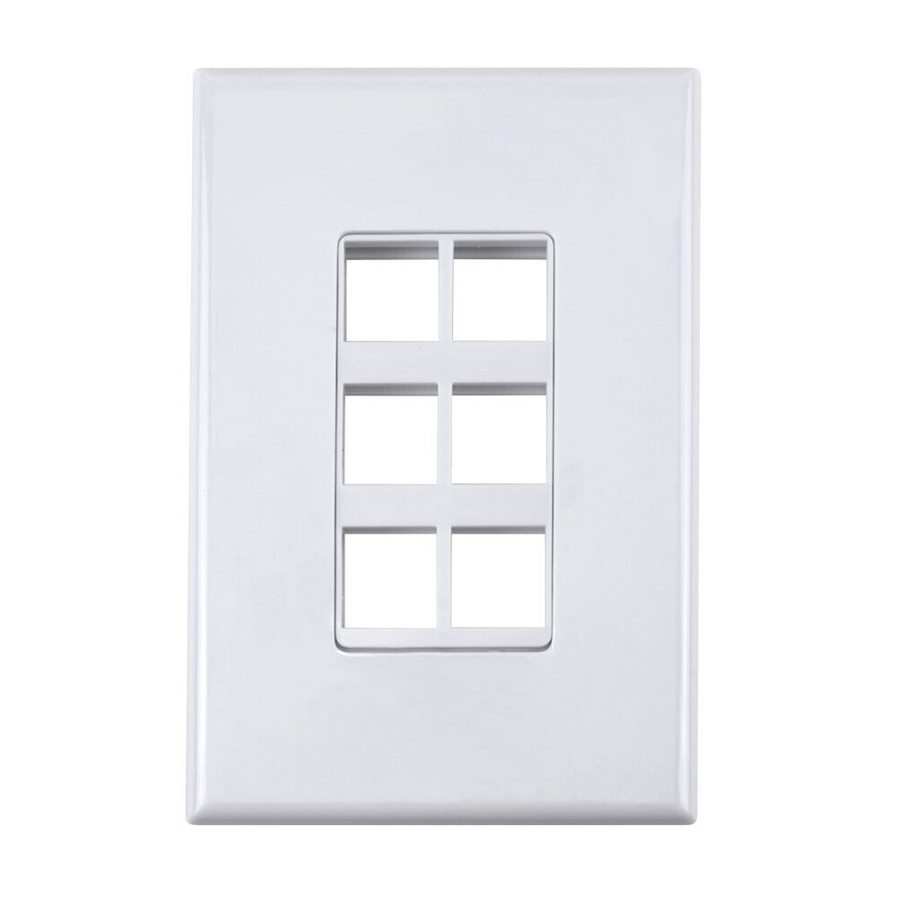 Construct Pro 6-Port Keystone Wall Plate with Screwless Face (White)