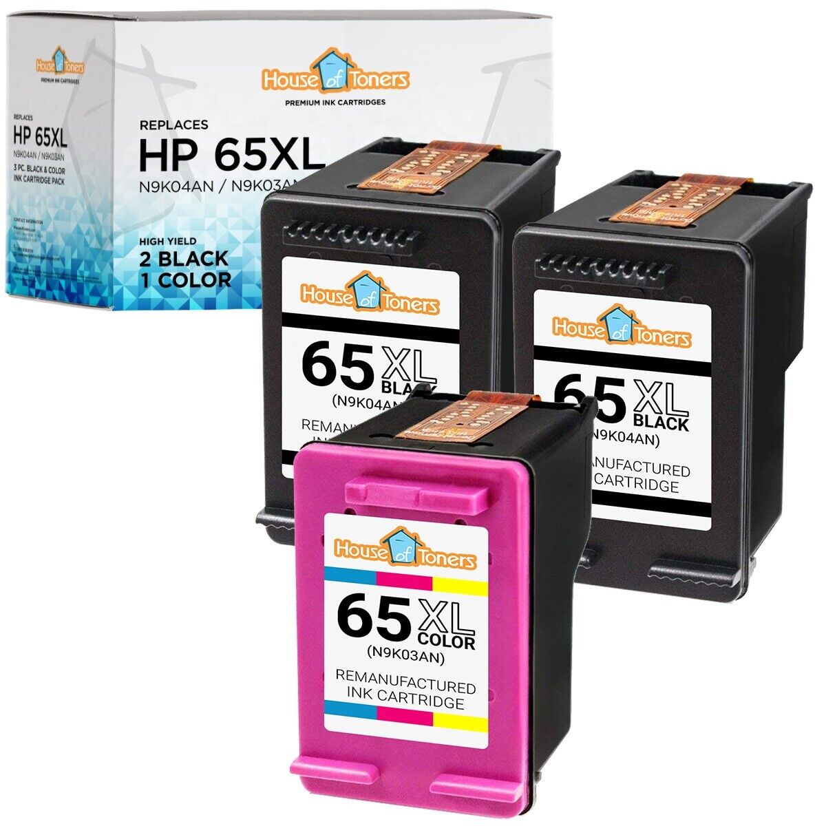 3PK For HP 65XL 65 2-Black & 1-Color Cartridges 2600 2652 2636 5010 5052 5055
