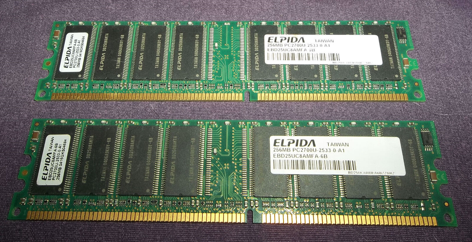ELPIDA MEMORY 256MB DDR 333 CL3 PC2700 - 2 STICKS DESKTOP RAM - TESTED WORKING