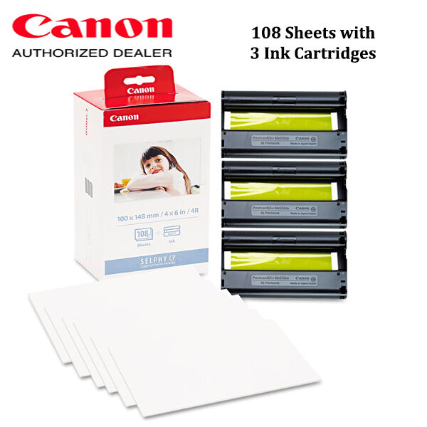 NEW Canon KP-108IN Color Ink and Paper Set - 108 Sheets with 3 Ink Cassettes 