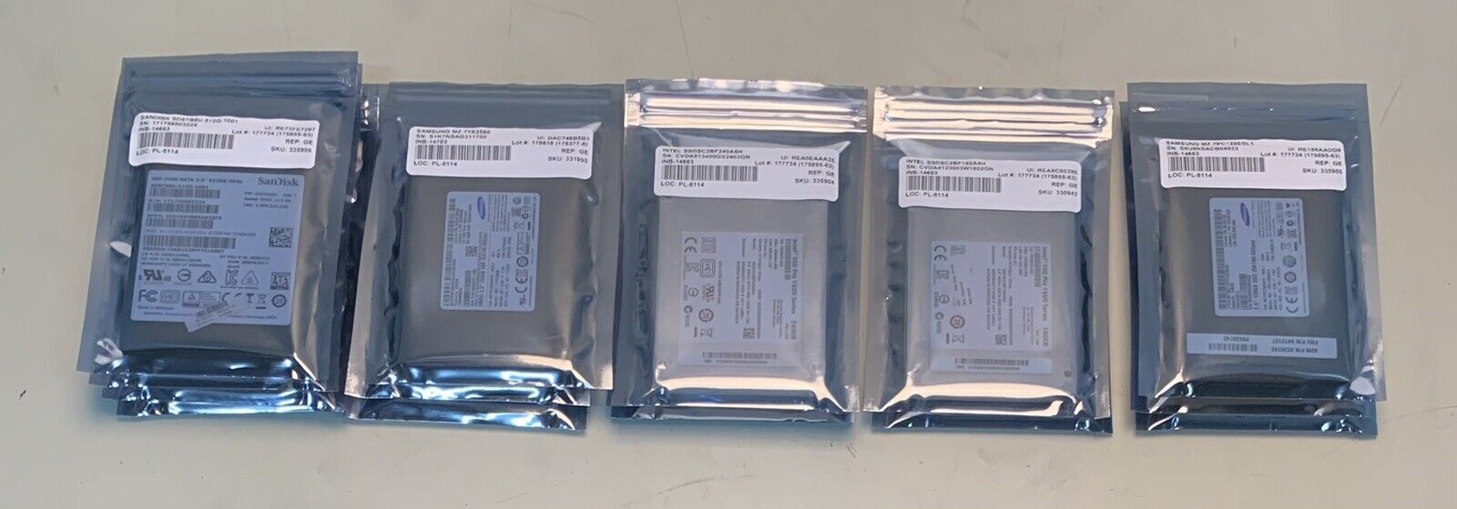 Lot of 15) Variety of SSD's ... 4x 512, 3x 256, 3x 240, 2x 180, 3x 128 GB