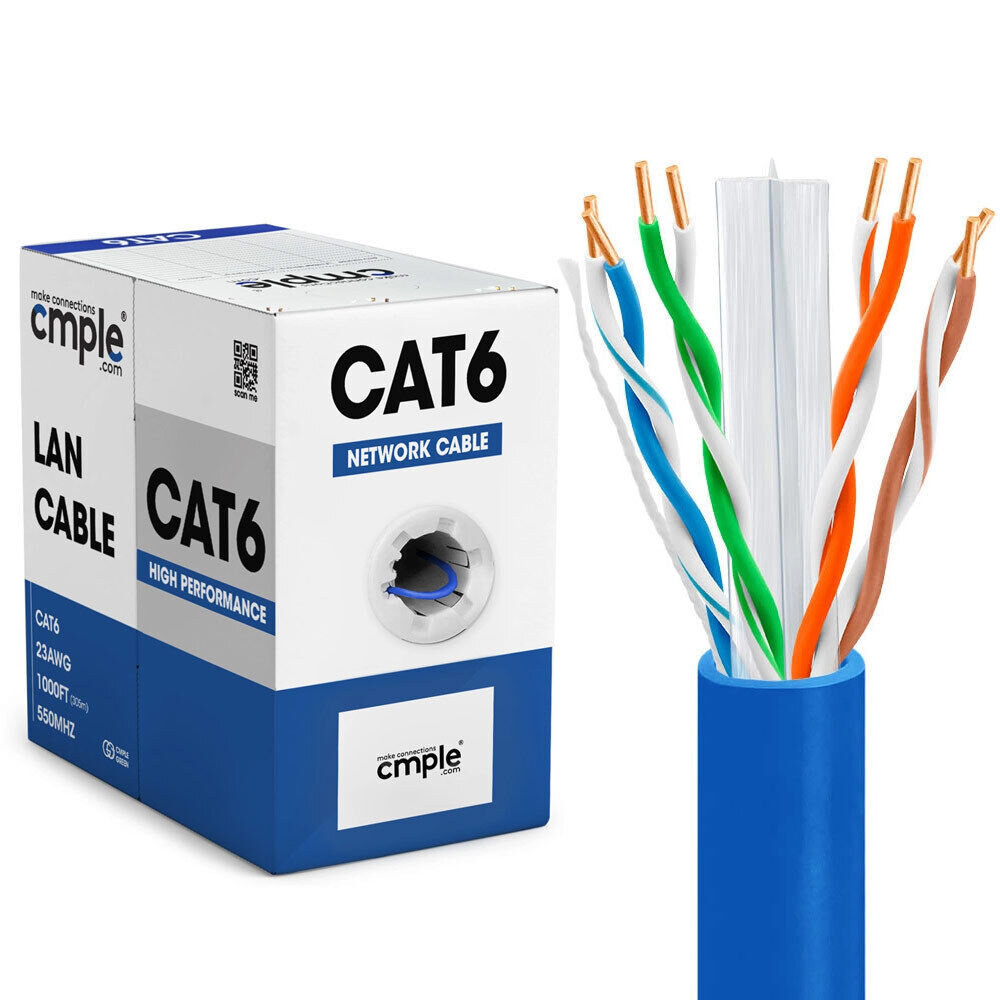 Riser 1000ft Cat6 Ethernet Cable CMR Gigabit Network Cable Cat 6 LAN Cable Blue