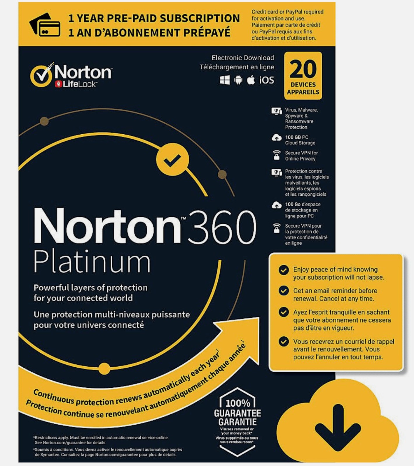Norton 360 PLATINUM 2024 1 Year Upto 20 Devices 100GB VPN Parental Control New 