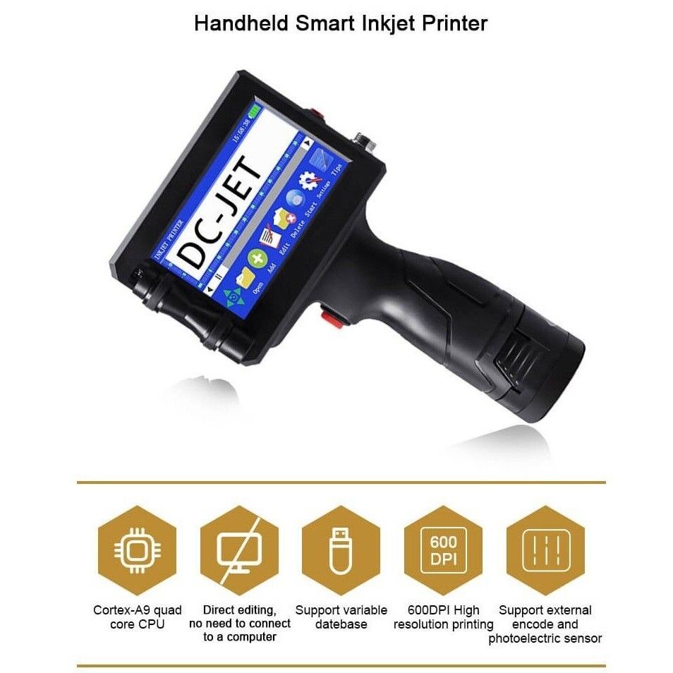 Handheld Inkjet Printer 600DPI Ink Smart Date QR Code Barcode Logo Label Machine