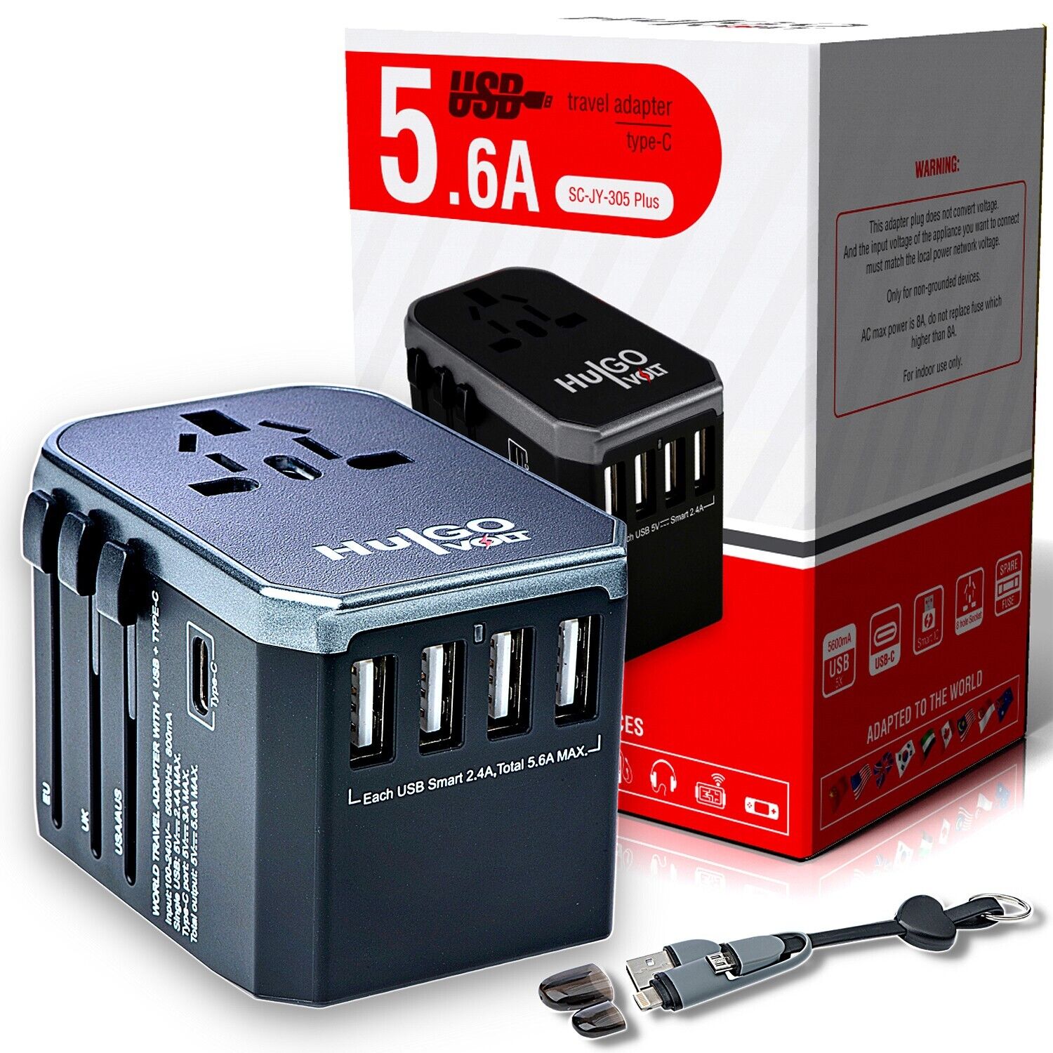 HulGO Volt Universal International 4 USB Plug Travel Adaptor, 180 counries