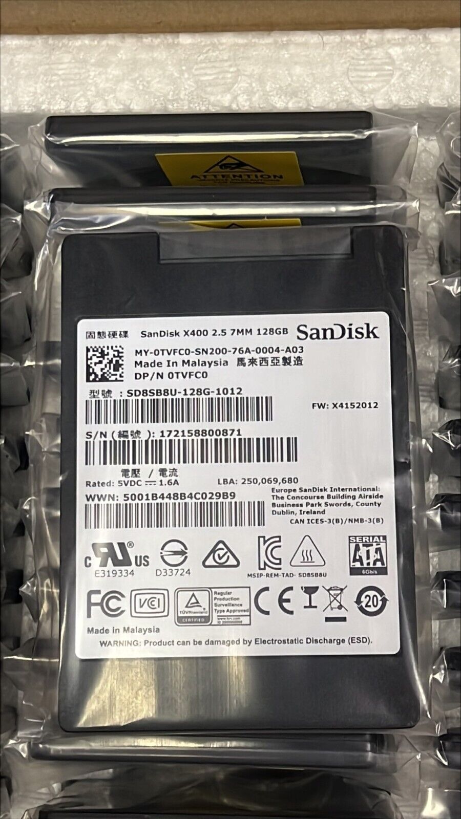 NEW Sealed-DELL TVFC0 SANDISK 128GB SSD SATA 2.5 6G 7MM X400 SD8SB8U-128G-1012 .