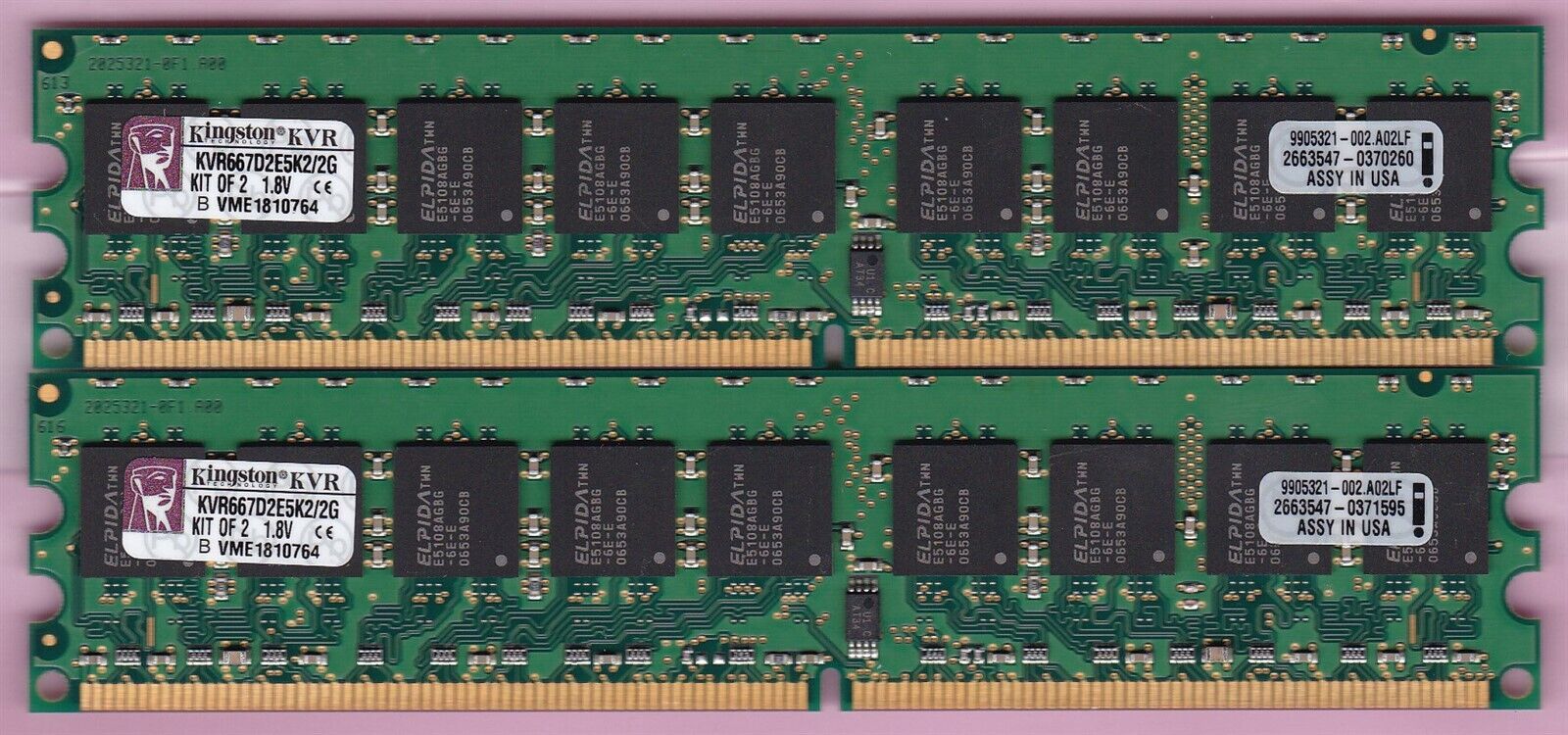 2GB 2x1GB KINGSTON PC2-5300E DDR2 ECC KVR667D2E5K2/2G SERVER WORKSTATION RAM KIT