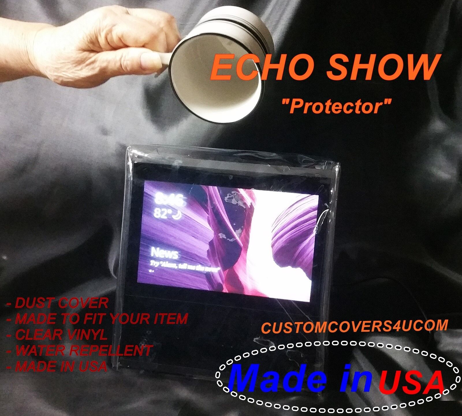 CLEAR VINYL CUSTOM DUST COVER FOR ECHO SHOW 10  2nd GENERATION NEW