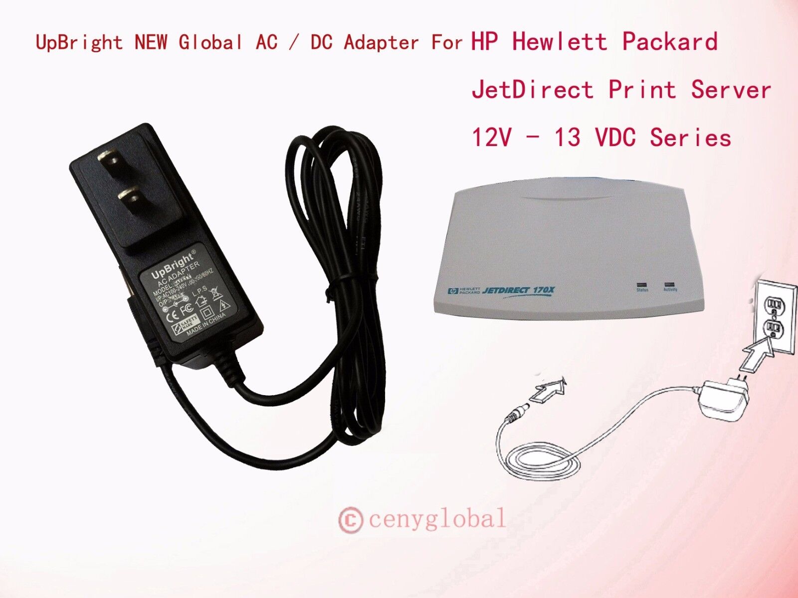 AC Power Adapter For HP Hewlett Packard JetDirect Print Server 12V-13 VDC Series