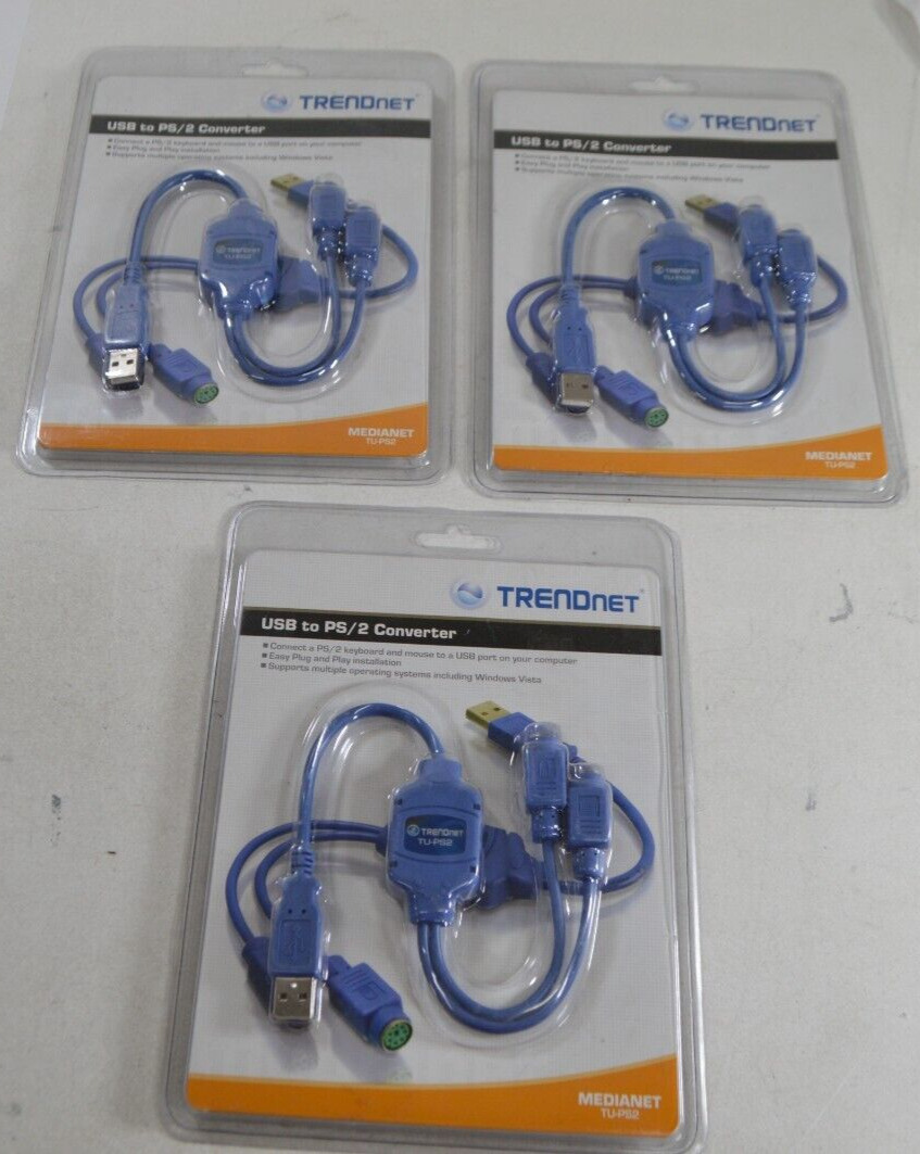 (Lot of 3)Trendnet TU-PS2 Medianet USB to PS/2 Converter