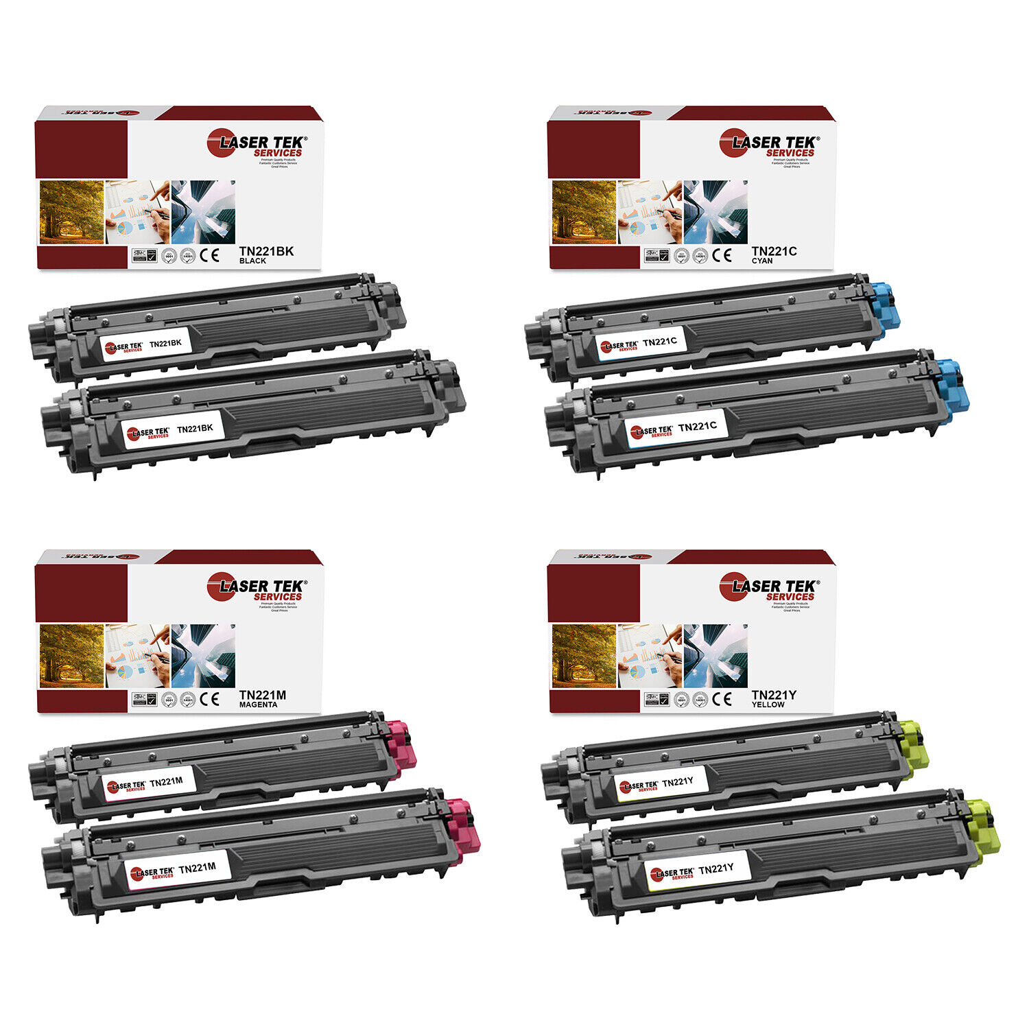 8Pk LTS TN-221 B C Y M Compatible for Brother HL3140CW 3142CW, MFC9130CW Toner