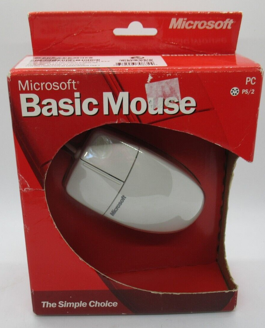 MICROSOFT BASIC MOUSE WIRED 1.0 PS/2, WINDOWS 98/2000/NT, PART NO. X08-07228 NIB