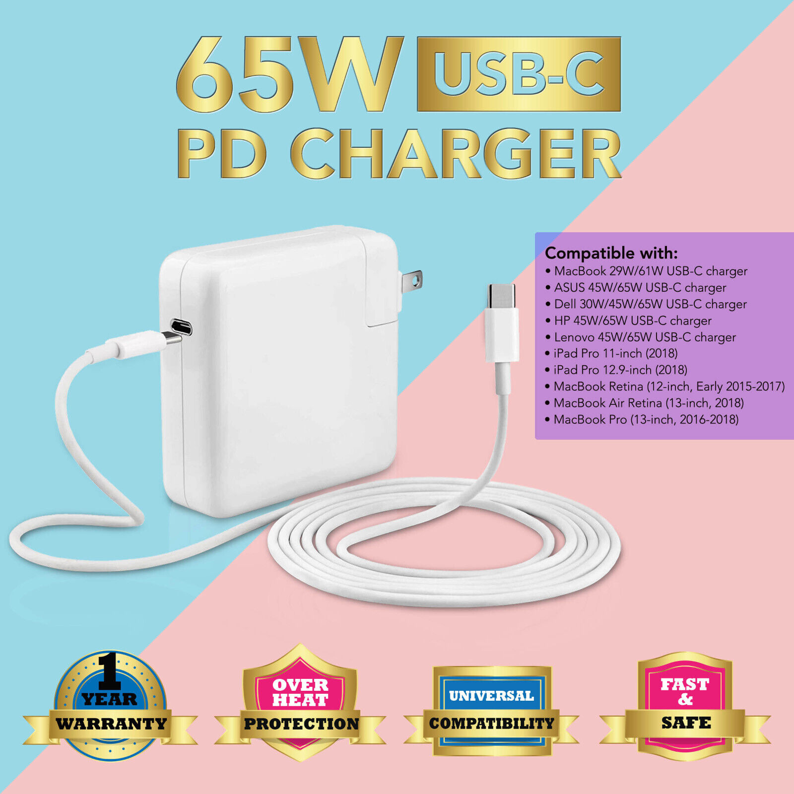 61W USB-C Power Adapter Charger for Apple MacBook Air (M1, 2020)