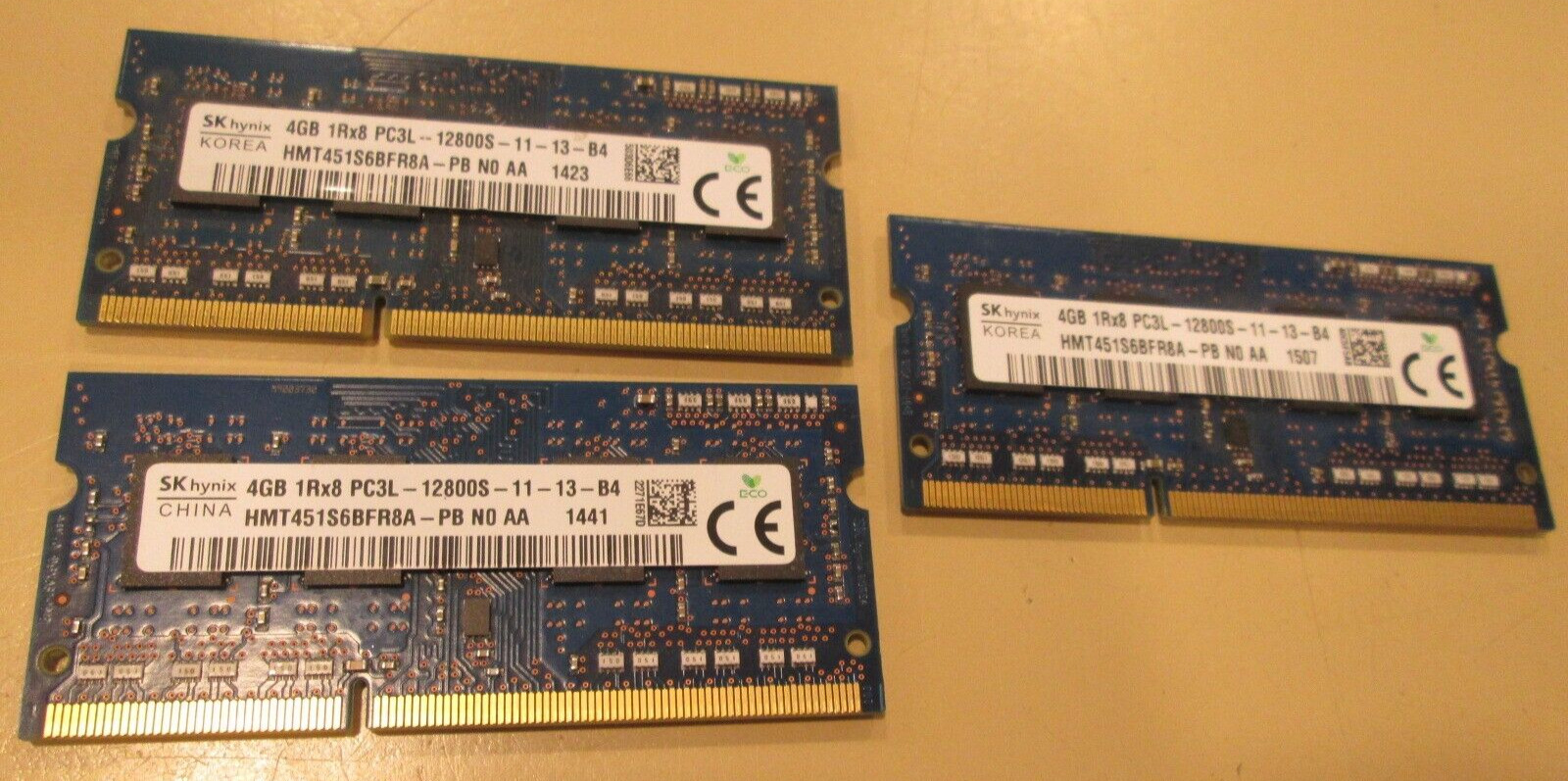 Lot of 3 SK HYNIX 4GB PC3L-12800S Laptop Ram HMT451S6BFR8A-PB 12GB Total