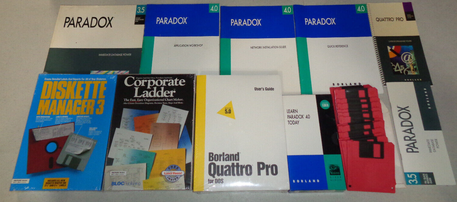 ~Vintage Computing LOT Disks Books Paradox 3.5 4.0 Sealed Items Corporate Ladder