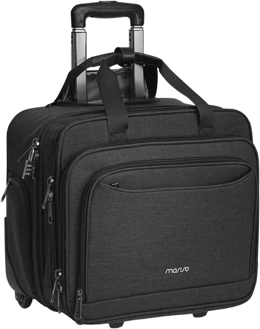 15.6 inch Rolling Laptop Bag Computer Case with Belt Briefcase for Work Travel