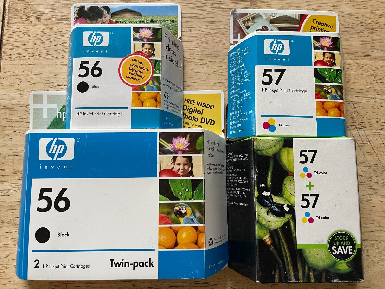 Lot Of 6 - Genuine HP - 56 & 57 Ink Cartridges - Black x3 & Tri-Color x3