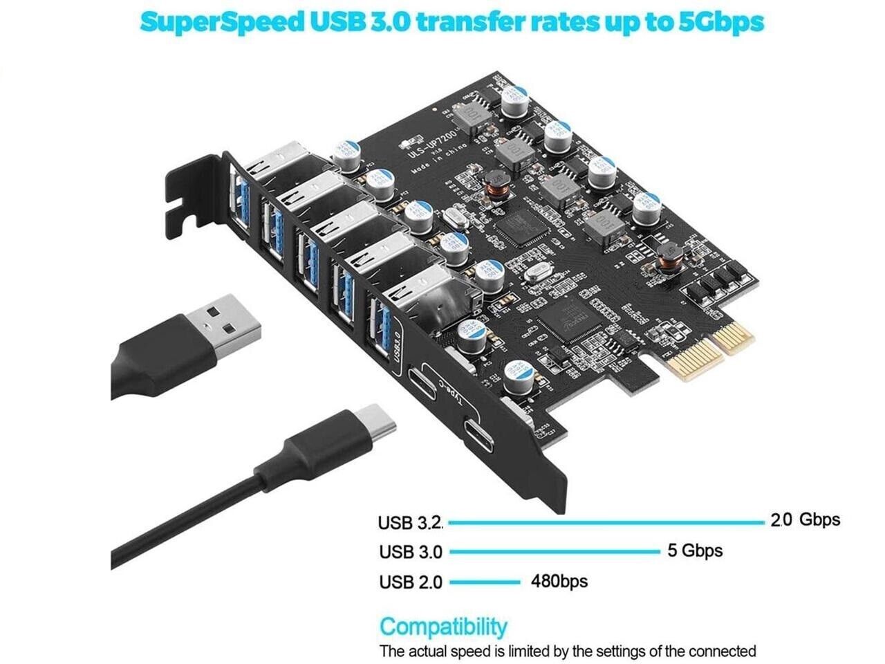 PCIe to USB 3.2 Gen 2 Expansion Card Express Card 20Gbps 5 USB A & 2 USB C Ports