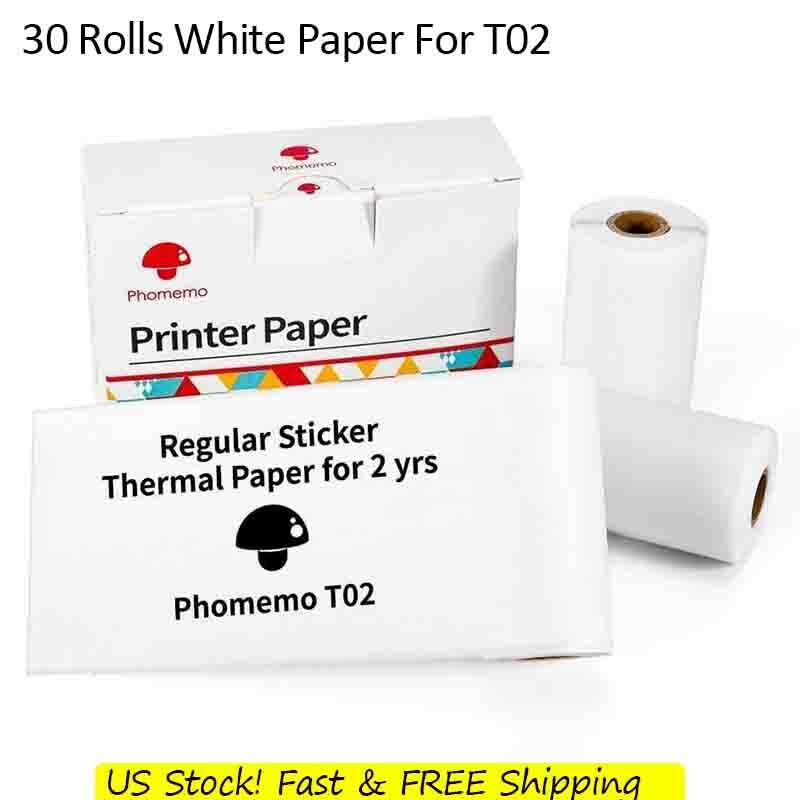 30 Rolls 2yr Self-Adhesive Thermal Sticker Paper 53mm Phomemo M02 T02 Printer