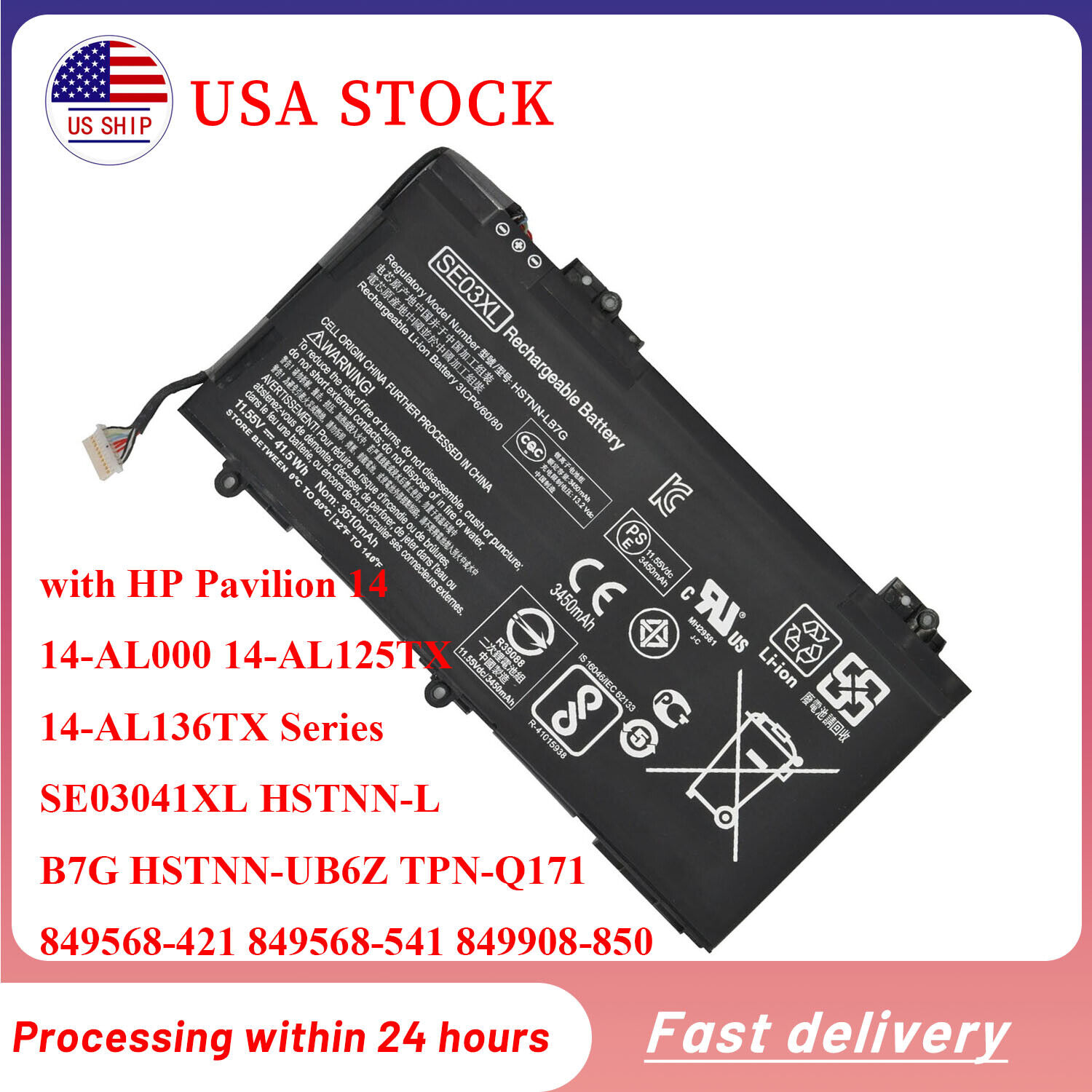 SE03XL Genuine Battery for HP Pavilion PC14 HSTNN-LB7G 849568-421 849908-850 USA