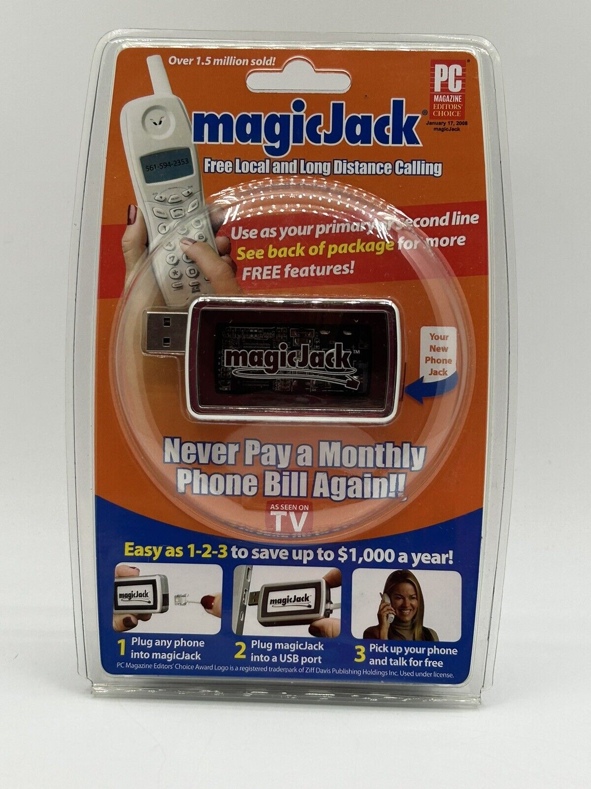 Magic Jack USB PC to Phone Jack A921 Local And Long Distance Calling New Sealed